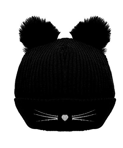 Bellady Winter Hats Cute Cat Ear Hat with Embroidered Warm Knit Crochet Ski Cap,Black