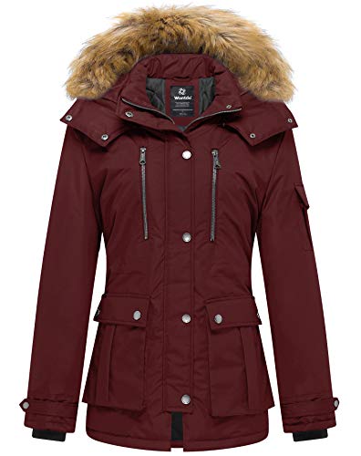 wantdo Women's Thicken Hooded Parka Winter Warm Puffer Jacket (Wine Red, 3X-Large)