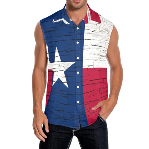 IFCXB Texas State Flag Men's Sleeveless Button Down Shirts Vest Shirt