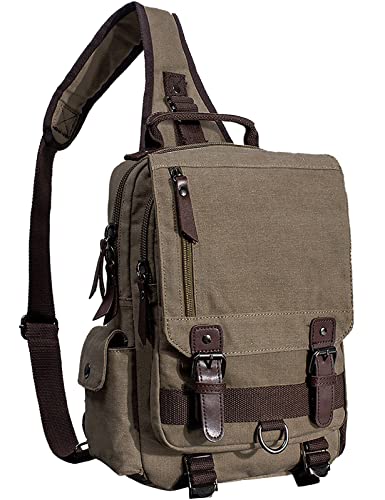 mygreen Men's Canvas Sling Bag Backpack Crossbody Travel Chest Bags Daypacks Khaki Green