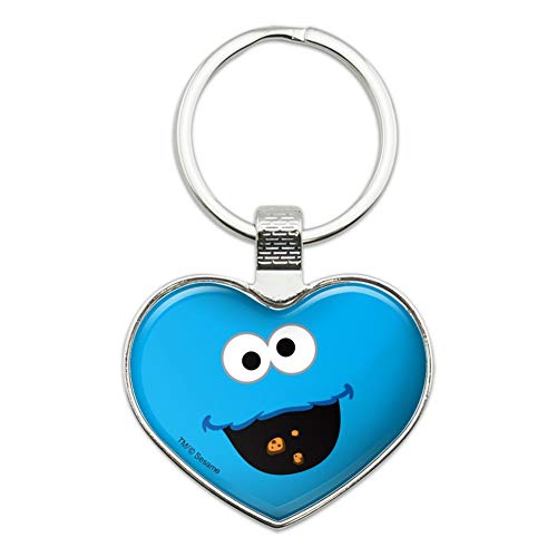 GRAPHICS & MORE Sesame Street Cookie Monster Face Keychain Heart Love Metal Key Chain Ring