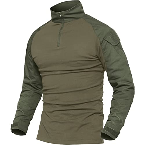 MAGCOMSEN Army Shirts for Men Tactical Shirts for Men Long Sleeve T Shirts Combat Shirt Quick Dry Shirts T Shirts Army Green