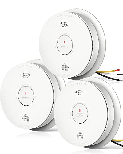 SITERWELL Hardwired Interconnected Smoke Detector Carbon Monoxide Detector Combo with 2 AA Batteries Back Up, 2 in 1 Smoke and CO Detector with Voice Alert, Smoke and CO Alarm with Self-Check, 3 Pack