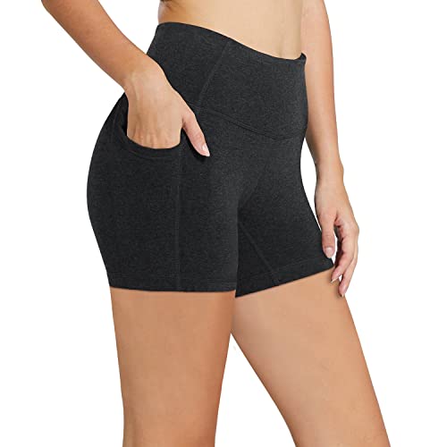BALEAF Biker Shorts Women Yoga Gym Workout Spandex Running Volleyball Tummy Control Compression Shorts with Pockets 5' Charcoal M