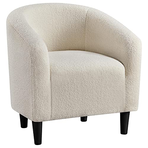 Yaheetech Accent Chair, Cozy Living Room Chairs with Soft Padded, Furry Sherpa Barrel Chair Sturdy Legs, Modern Armchair for Living Room Bedroom Reception Room Office Reading Room, Ivory