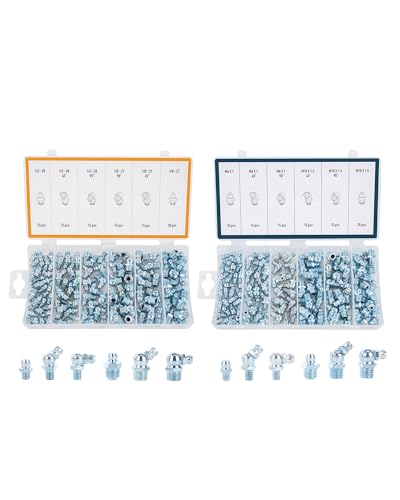 ZELCAN 230pc SAE & Metric Grease Fittings Kit Hydraulic Grease Zerk Assortment: 1/4' 1/8' M6 M10 Straight 45 90 Degree Zerks Galvanized Steel Set for Replacing Missing or Broken Zerk Grease Fittings