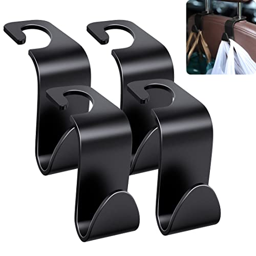 Ouzorp 4 Pack Car Seat Headrest Hook, Car Hook Hanger Storage Organizer for Purse Coats Umbrellas Grocery Bags Handbag, Car Interior Accessories