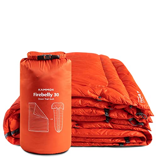 KAMMOK Firebelly 30°F - Down Trail Quilt, Water Resistant, Durable, Compact and Packable, Indoor/Outdoor Camp Blanket (88 in × 54 in) - Ember Orange