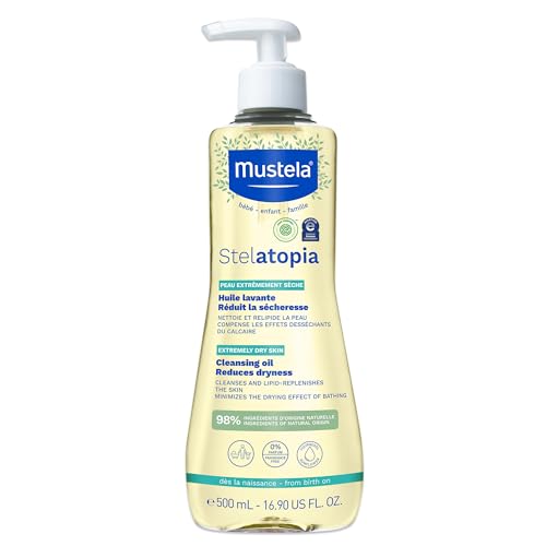 Mustela Stelatopia Eczema-Prone Skin Cleansing Oil - Baby Body Wash with Natural Avocado & Sunflower Oil - Family Skin Care Essentials - EWG Verified - Fragrance-Free & Tear Free - 16.9 fl. oz.