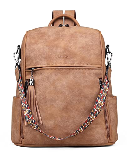 FADEON Leather Backpack Purse for Women Designer Travel Backpack Purses PU Fashion Ladies Shoulder Bag with Tassel Brown