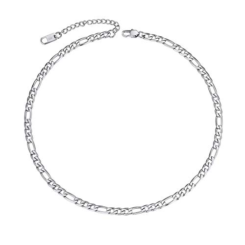 ChainsPro 316L Stainless Steel Figaro Chain Necklace 14 inch 4mm Silver Color Figaro Link Chain for Men Women