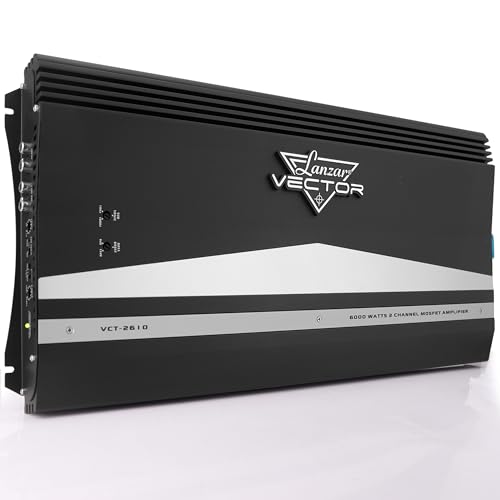 Lanzar 2-Channel High Power MOSFET Amplifier - Slim 6000 Watt Bridgeable Mono Stereo 2 Channel Car Audio Amplifier w/Crossover Frequency and Bass Boost Control, RCA Input and Line Output - VCT2610.5