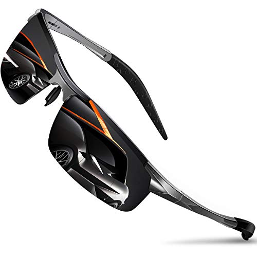 DADA-PRO Polarized Sunglasses Men Sport Driving Sun Glasses Ultralight Al-Mg Mirrored Shades UV400 Protection (Gun)