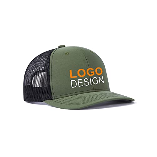 Custom Hat Embroidered Trucker 112 Hat - Add Your Logo or Name - Personalized Mesh Trucker Cap for Men Women Wholesale Price Army Green Black