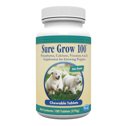 Pet-Ag Sure Grow 100 - Promotes Optimal Bone Development in Puppies Eight Weeks and Older - With Calcium, Phosphorus, and Vitamins A & D - 100 Chewable Tablets
