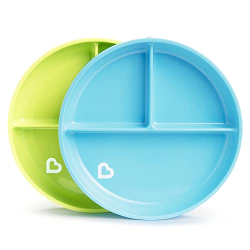 Munchkin Stay Put Divided Suction Toddler Plates, Blue/Green