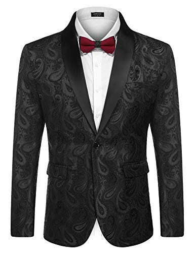 COOFANDY Mens Floral Tuxedo Jacket Paisley Shawl Lapel Suit Blazer Jacket for Dinner,Prom,Wedding Black