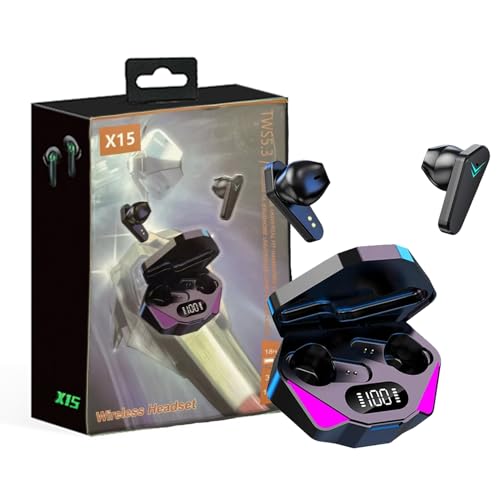 WHITOR Wireless Gaming Headset, Real Game in-Ear Headset, Bluetooth Headset Touch Control, 10m Effective Connection, Headset Noise Reduction and Own LED Light, Long Game Time (Black A)