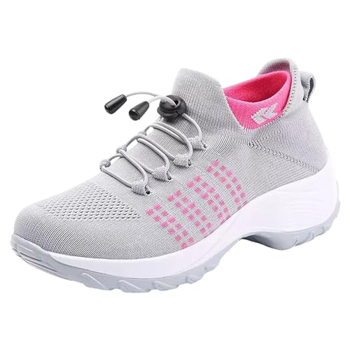 Large Size Lightweight Platform Sneakers Shoes for Women High Elastic Breathable Casual Shoes Outdoor Sports Shoe Pink, 7.5