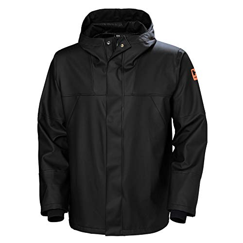 Helly-Hansen Storm Waterproof Rain Jackets for Men Featuring Adjustable Hood with Drawcord and Double Main Fabric Front Flap, Black - XL