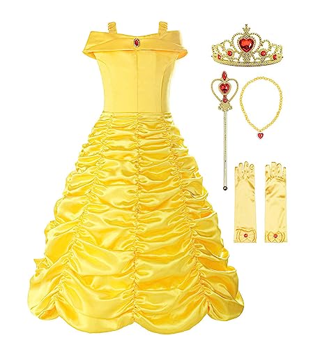 ReliBeauty Little Girls Layered Princess Dress Costume with Accessories, Yellow, 5-6