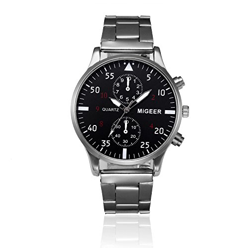 Bokeley Men's Watch, Watch Luxury Quartz Crystal Sport Stainless Steel Wrist Watch Men (Silver)