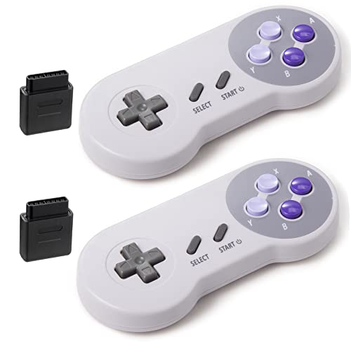 2 Pack 2.4GHz Wireless Controller for Original SNES Console, kiwitatá Rechargeable Remote Wireless Gamepad Controller for SNES Super Entertainment System-7 Pin Connector