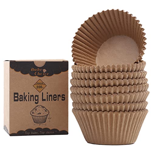 Bake Choice Non-stick 200pcs Standard Cupcake Liners for Baking, Natural, Food-grade Cupcake Wrapper, Greaseproof Parchment Muffin Liners