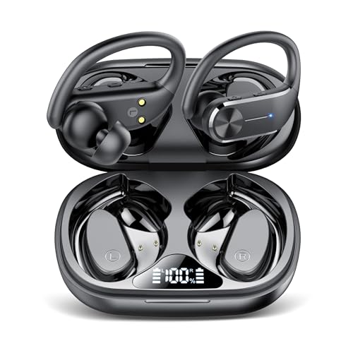 Ear buds Wireless Bluetooth Earbuds Sports 2024 NEW Earhooks Headphones Bluetooth 5.3 Earphones 58H Playtime IP8 Waterproof Powerful Bass over ear Headphones with LED Display Usb C for Gym/Running