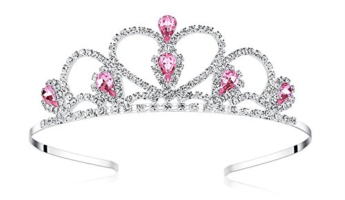 Lovelyshop Pink Gems Rhinestone Tiara, for Little Kid Big Kid Girl Prom Birthday Prinecess Party