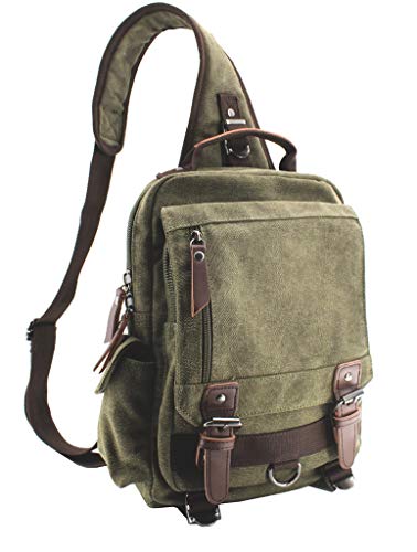 JIAO MIAO Canvas Shoulder Backpack Travel Rucksack Sling Bag Cross Body Messenger Bag,180308-Green