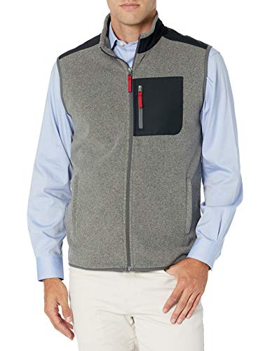 Amazon Essentials Men's Full-Zip Polar Fleece Vest (Available in Big & Tall), Black Charcoal Heather Color Block, Large