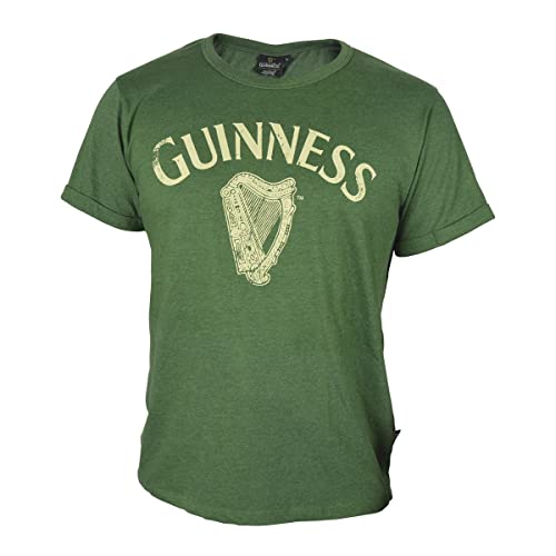 Guinness Vintage Harp Label T-Shirt, X-Large - Green Cotton Graphic Short Sleeve Tee