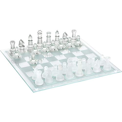 14 Inche Glass Chess Set Glass Board with Frosted and Clear Pieces Felted Bottom for Adult and Teens