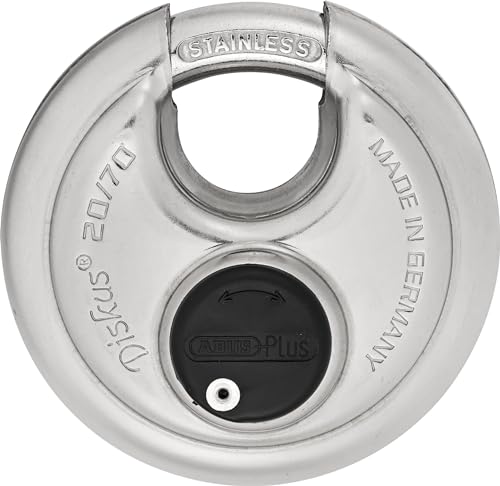 ABUS Diskus 20/70 Heavy Duty Stainless Steel Disk Padlock - Rustproof Circle Storage Lock with 3/8' Shackle - Made in Germany - Keyed Different