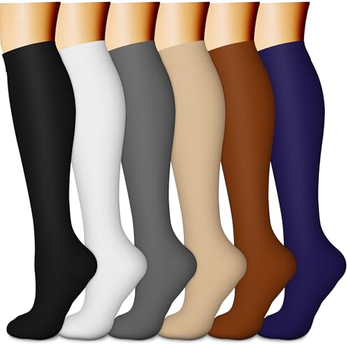 CHARMKING 6 Pairs-Compression Socks for Women & Men Circulation Best Support for Nurses, Running, Athletic,Flight Travel (Multi 01,L/XL)