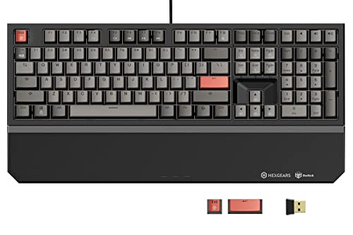 Hexgears X5 Wireless Mechanical Keyboard Full Size 108 Keys, Kailh Box 3.0 Blue Switch, Ergonomic, N-Key Rollover, Backlit Gaming Keyboard with Wrist Rest for PC/Tablet/PS/Xbox/Mac/Laptop