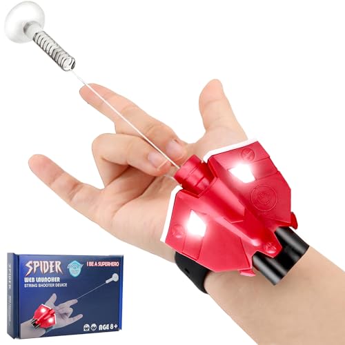 Spider Web Shooters Real,Spider Silk Launcher Wrist Toy for Kids with Magnetic Sensor Light, Realistic Web Launcher String (Red)