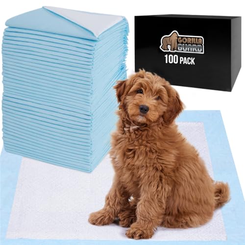 Gorilla Guard Absorbent and Leak Proof Disposable Puppy Pads for Dogs, 100 Pack, 5 Layer Pee Pad, 6.7 Cup Absorbency for Doggy Potty Training, Quick Dry Odorless Housebreaking Supplies, 22x22 in