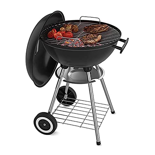 18 Inch Portable Charcoal Grill with 4 Legs and Wheels for Outdoor Cooking Barbecue Camping BBQ Coal Kettle Grill - Heavy Duty Round with Thickened Grilling Bowl for Small Patio Backyard