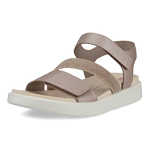 ECCO Women's FLOWT 2 Band Flat Sandal, Grey Rose Metallic, 9-9.5