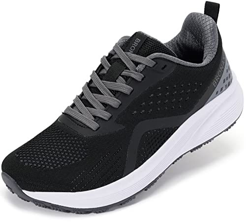 BRONAX Wide Tennis Shoes for Women Lace up Round Toe Comfortable Stylish Size 8w Athletic Gym Outdoor Sports Sneakers Walking Lightweight Casual Black 39