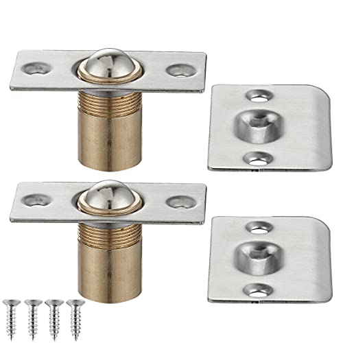 JQK Closet Door Ball Catch Hardware, Stainless Steel Catch Adjustable with Strike Plate, Brushed Satin Finish 2 Pack, HBC100-P2