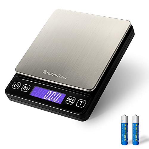 KitchenTour Digital Kitchen Scale - 500g/0.01g High Accuracy Precision Multifunction Food Meat Scale Jewelry Lab Carat Powder Scale with Back-Lit LCD Display(Batteries Included)