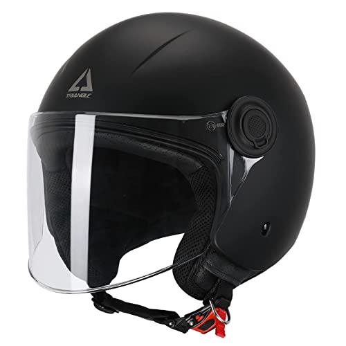 TRIANGLE Open Face Motorcycle Helmet 3/4 Half Helmets with Clear Visor for Men Women DOT Approved (Medium, Matte Black)