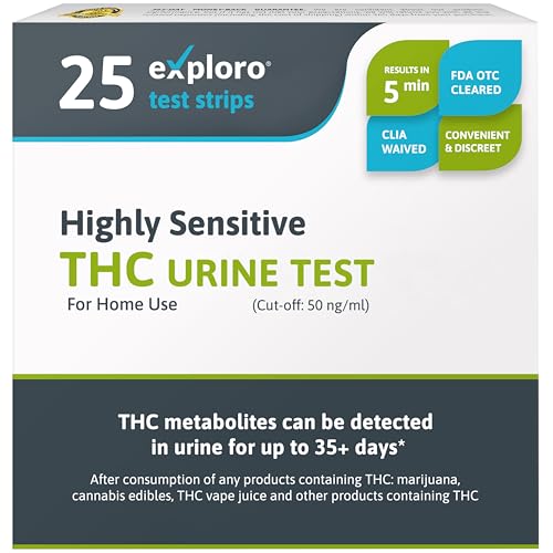 Exploro Highly Sensitive THC Urine Drug Test - When You Flush Your System of Weed and do Detox for Marijuana at Home Drugtest 25 Strips Marijuana, Edibles Testing Kit