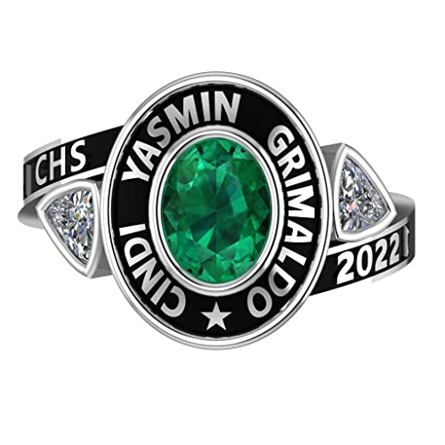 A2Z CUSTOM JEWELRY Girl Ladies Women’s Personalized Class Ring for High School College University Graduation Ceremony Gift - Customizable 2024-2025 - Sterling Silver (Titan Lisbon)