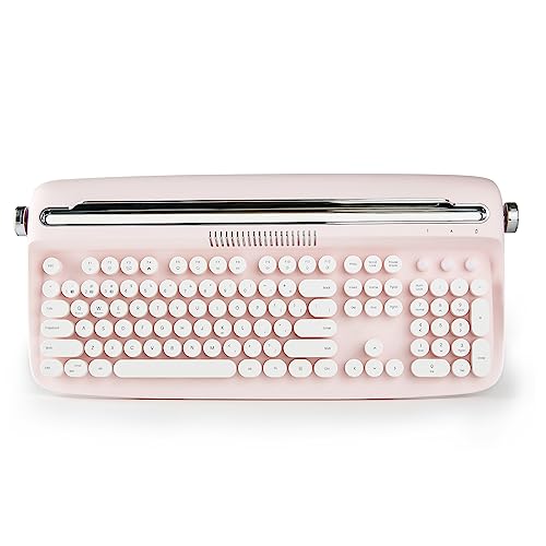 YUNZII ACTTO B503 Wireless Typewriter Keyboard, Retro Bluetooth Aesthetic Keyboard with Integrated Stand for Multi-Device (B503, Baby Pink)
