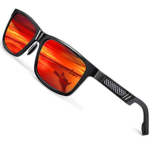 ROCKNIGHT Red Sunglasses for men Polarized UV Protection Fashion Reflective Sunglasses Gifts for Men Square Sunglasses