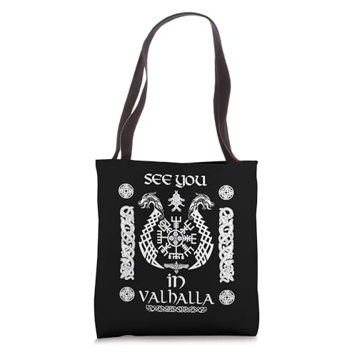 See you in Valhalla Vegvisir Viking Runic Compass Tote Bag